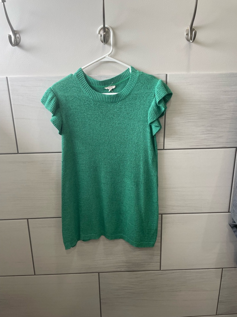 Green Ruffle Sleeve Knit Top